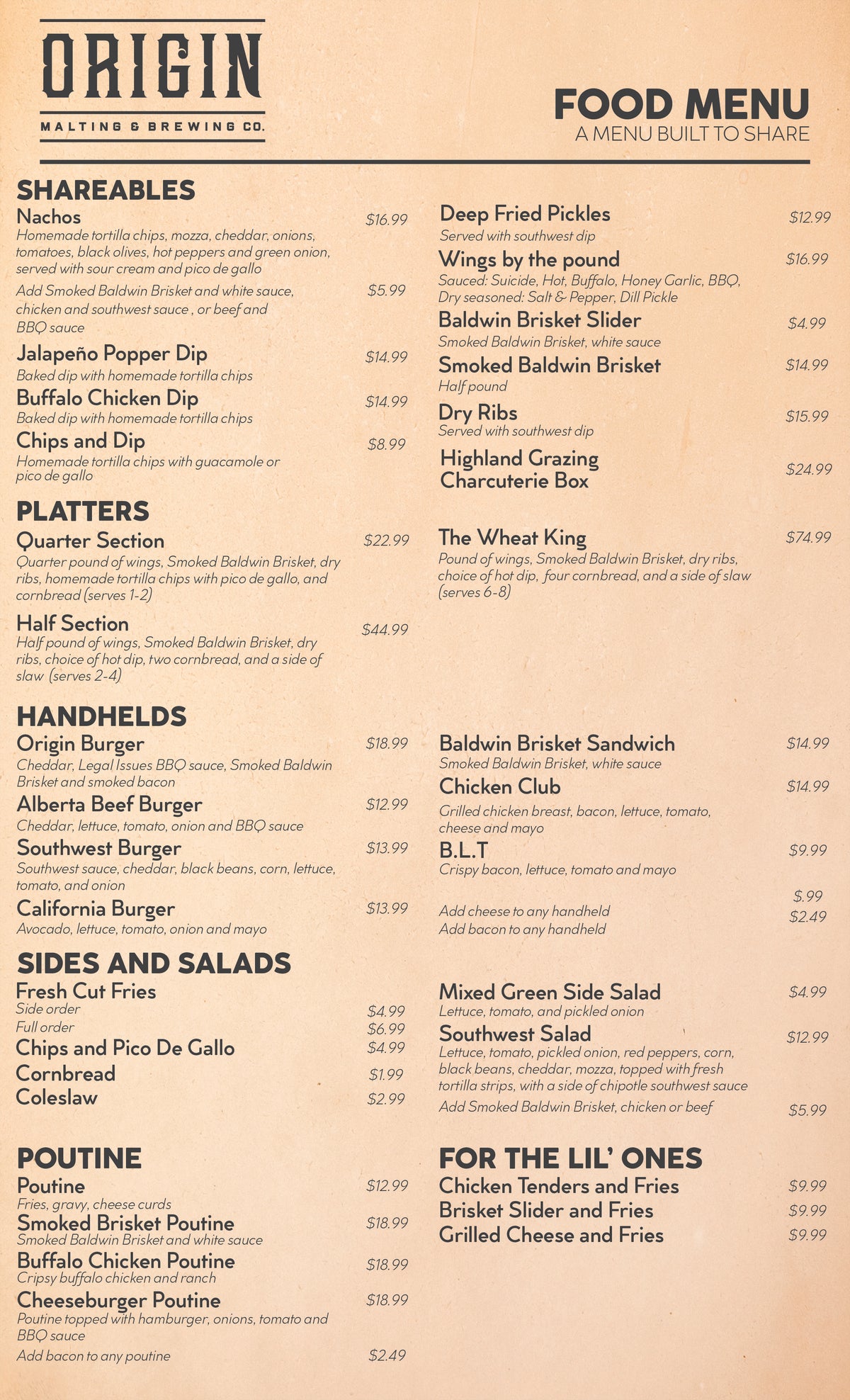 Inception Menu Origin Kitchen Menu – Origin Malting & Brewing Co. Ltd